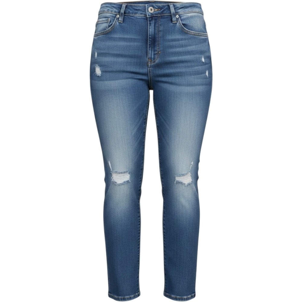Silver Jeans Co‎ Aiko Woman's 20 Mid Rise Capri Distressed Embroidered Denim